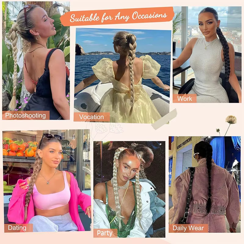 Synthetic Ponytail Long Straight Wig Extensions Boxing Braids 32 Inch Black Blonde Brown Hairstyle Hair Extensions for Women