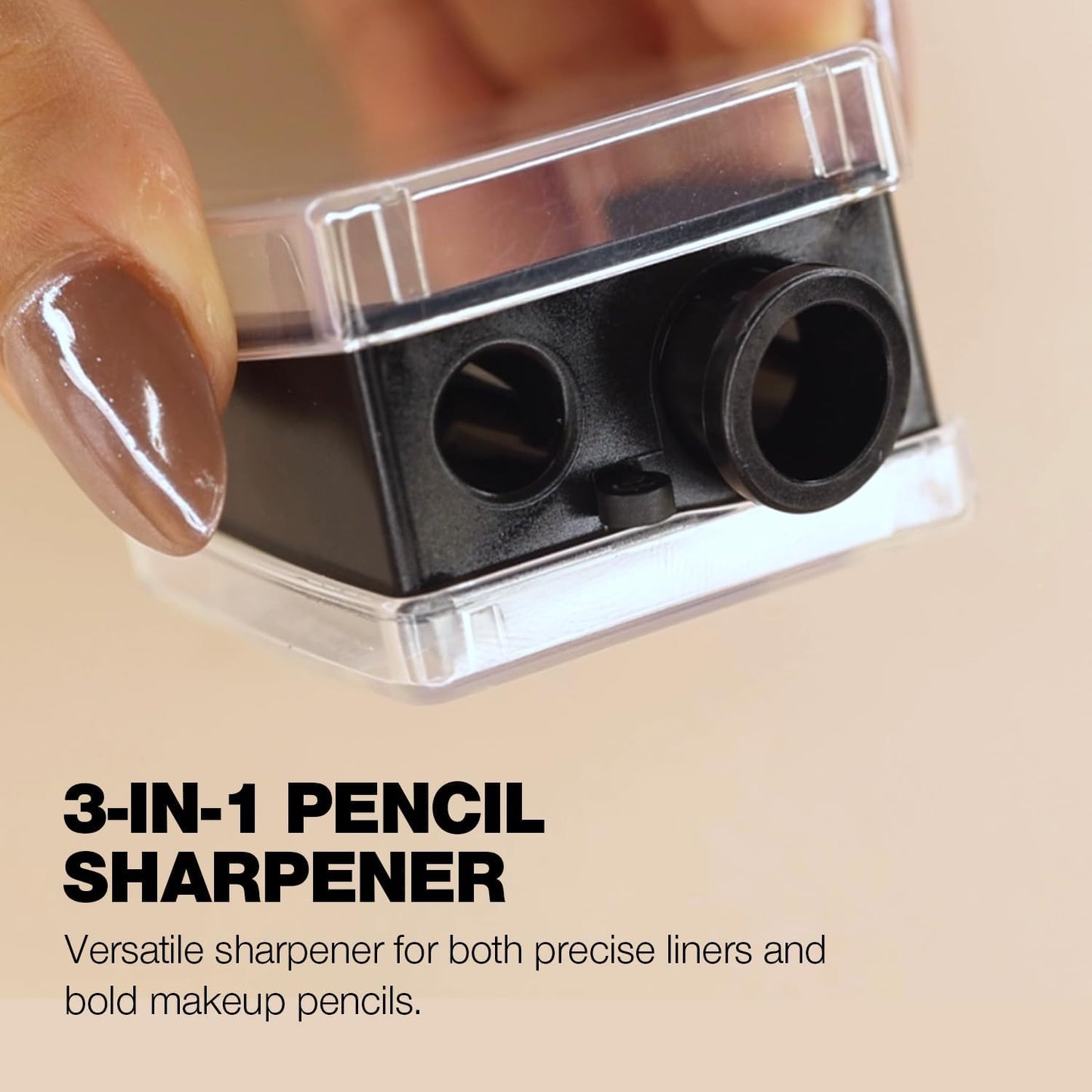 Double Barrel 3 in 1 Cosmetic Pencil Sharpener with Cover, Stainless Steel Blade, Size Adjuster, Essential for Small and Extra Large Lip Liner, Eyeliner, Brow Pencils