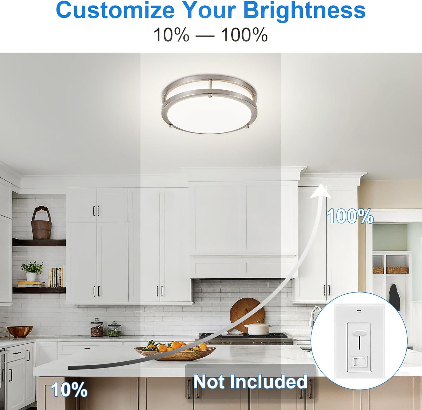 DLLT Flush Mount LED Ceiling Light: 10 Inch 5CCT (3000K-6000K) & Dimmable Ceiling Light Fixtures for Bedroom Hallway - 18W Modern Brushed Nickel 1600LM Super Bright Kitchen Lighting Fixtures Ceiling