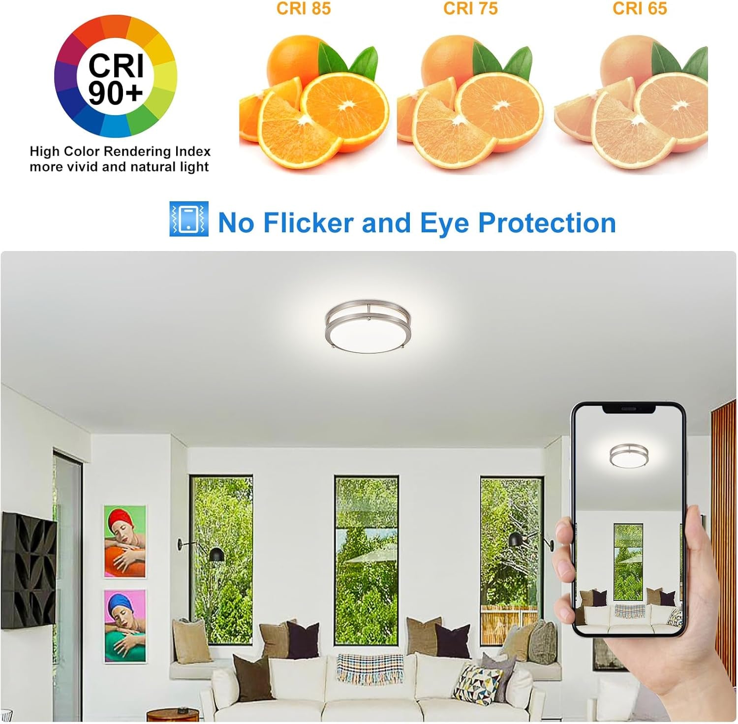 DLLT Flush Mount LED Ceiling Light: 10 Inch 5CCT (3000K-6000K) & Dimmable Ceiling Light Fixtures for Bedroom Hallway - 18W Modern Brushed Nickel 1600LM Super Bright Kitchen Lighting Fixtures Ceiling