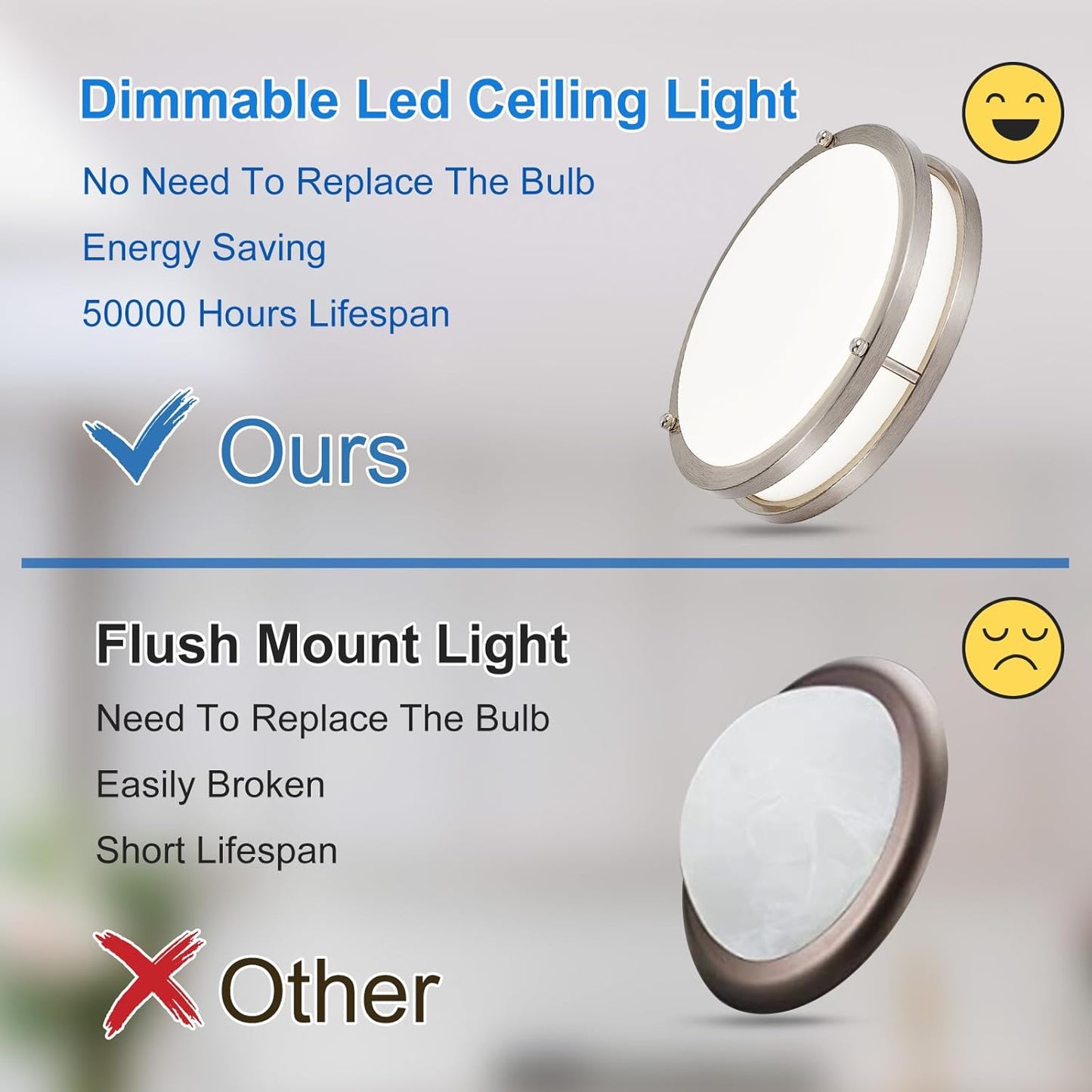 DLLT Flush Mount LED Ceiling Light: 10 Inch 5CCT (3000K-6000K) & Dimmable Ceiling Light Fixtures for Bedroom Hallway - 18W Modern Brushed Nickel 1600LM Super Bright Kitchen Lighting Fixtures Ceiling