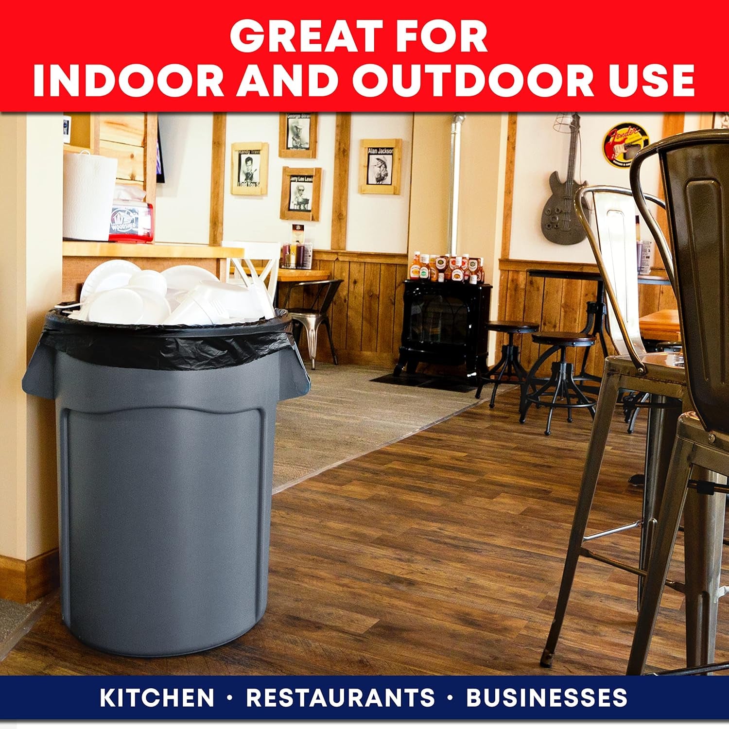 44-45 Gallon Trash Bags Heavy Duty, (Value 100 Bags W/Ties) Extra Large Black Trash Bags - 39 Gallon - 40 Gallon - 42 Gallon - 45 Gallon - Large Black Garbage Bags Heavy Duty