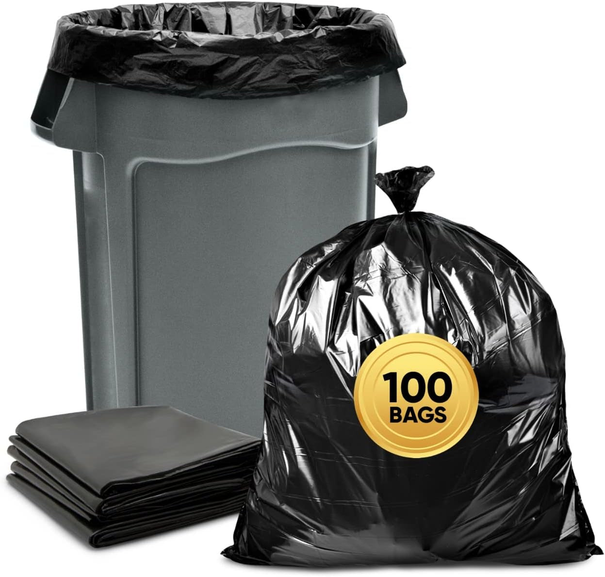 44-45 Gallon Trash Bags Heavy Duty, (Value 100 Bags W/Ties) Extra Large Black Trash Bags - 39 Gallon - 40 Gallon - 42 Gallon - 45 Gallon - Large Black Garbage Bags Heavy Duty