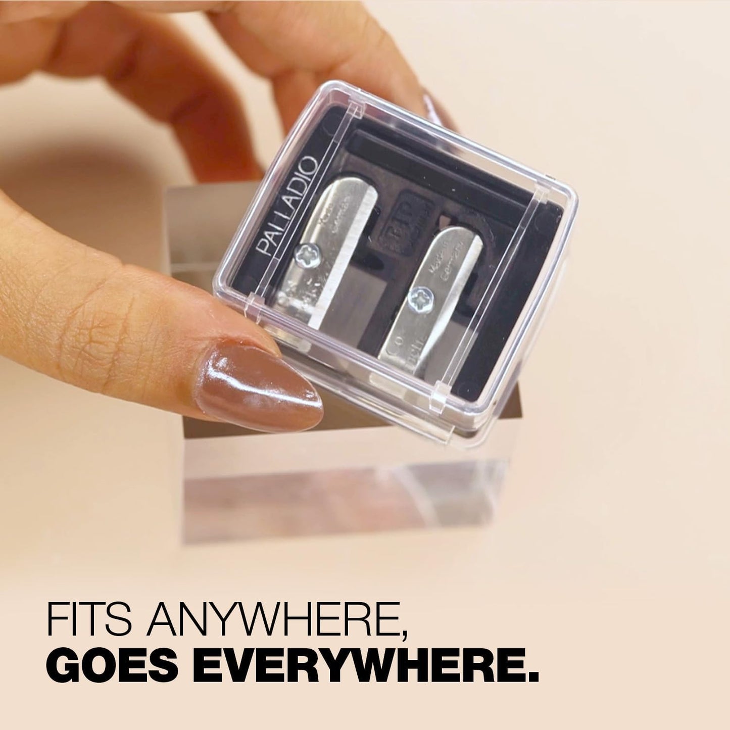 Double Barrel 3 in 1 Cosmetic Pencil Sharpener with Cover, Stainless Steel Blade, Size Adjuster, Essential for Small and Extra Large Lip Liner, Eyeliner, Brow Pencils