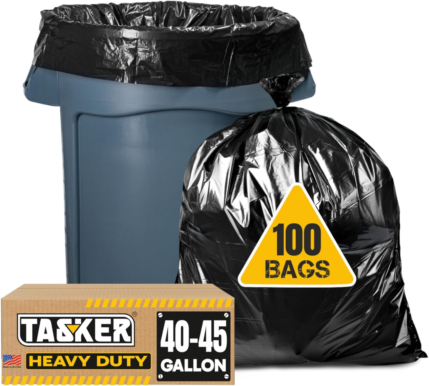 44-45 Gallon Trash Bags Heavy Duty, (Value 100 Bags W/Ties) Extra Large Black Trash Bags - 39 Gallon - 40 Gallon - 42 Gallon - 45 Gallon - Large Black Garbage Bags Heavy Duty